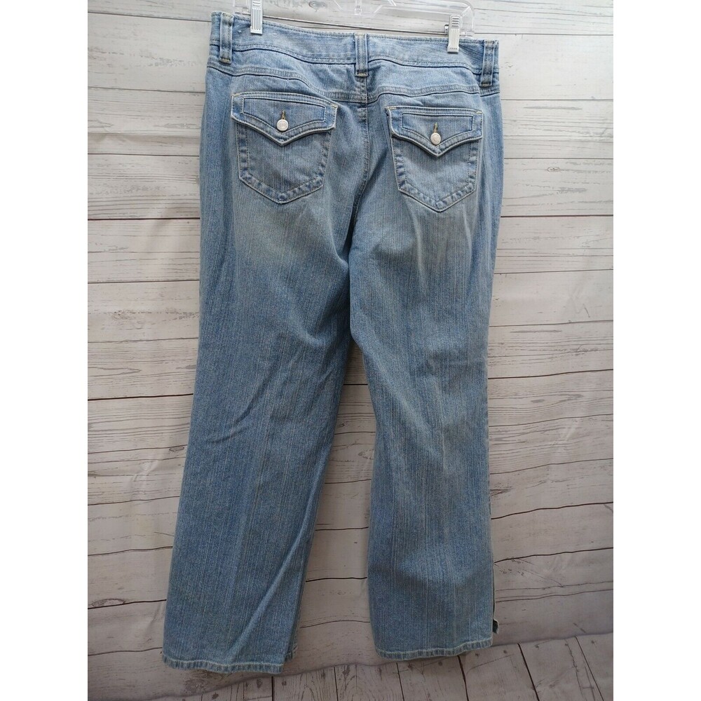 Ann Taylor Loft Straight Leg Jeans Distressed Buttons side hem Sz 10 vintage